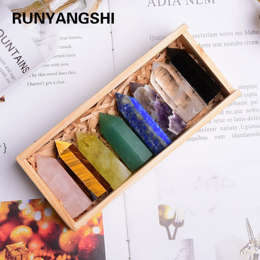 6 Tower Chakra Stones and wooden box