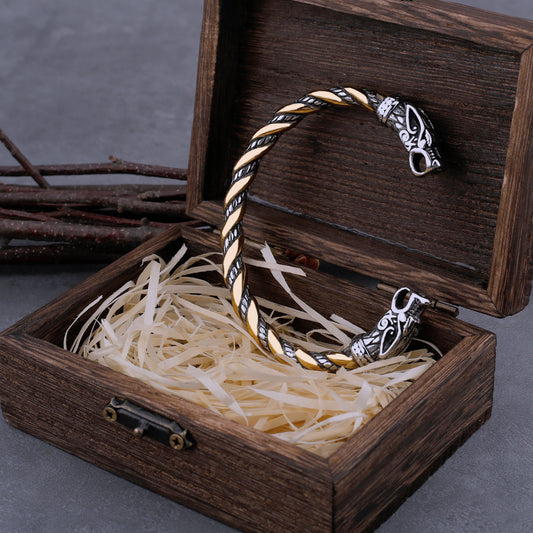 Stainless Steel Viking Arm Cuff/Bracelet with wooden Box
