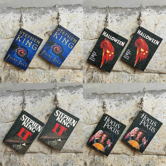 Horror Fiction Wood Book Cover Earrings