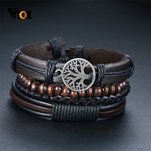 Vnox 4Pcs/ Set Braided Wrap Leather Bracelets